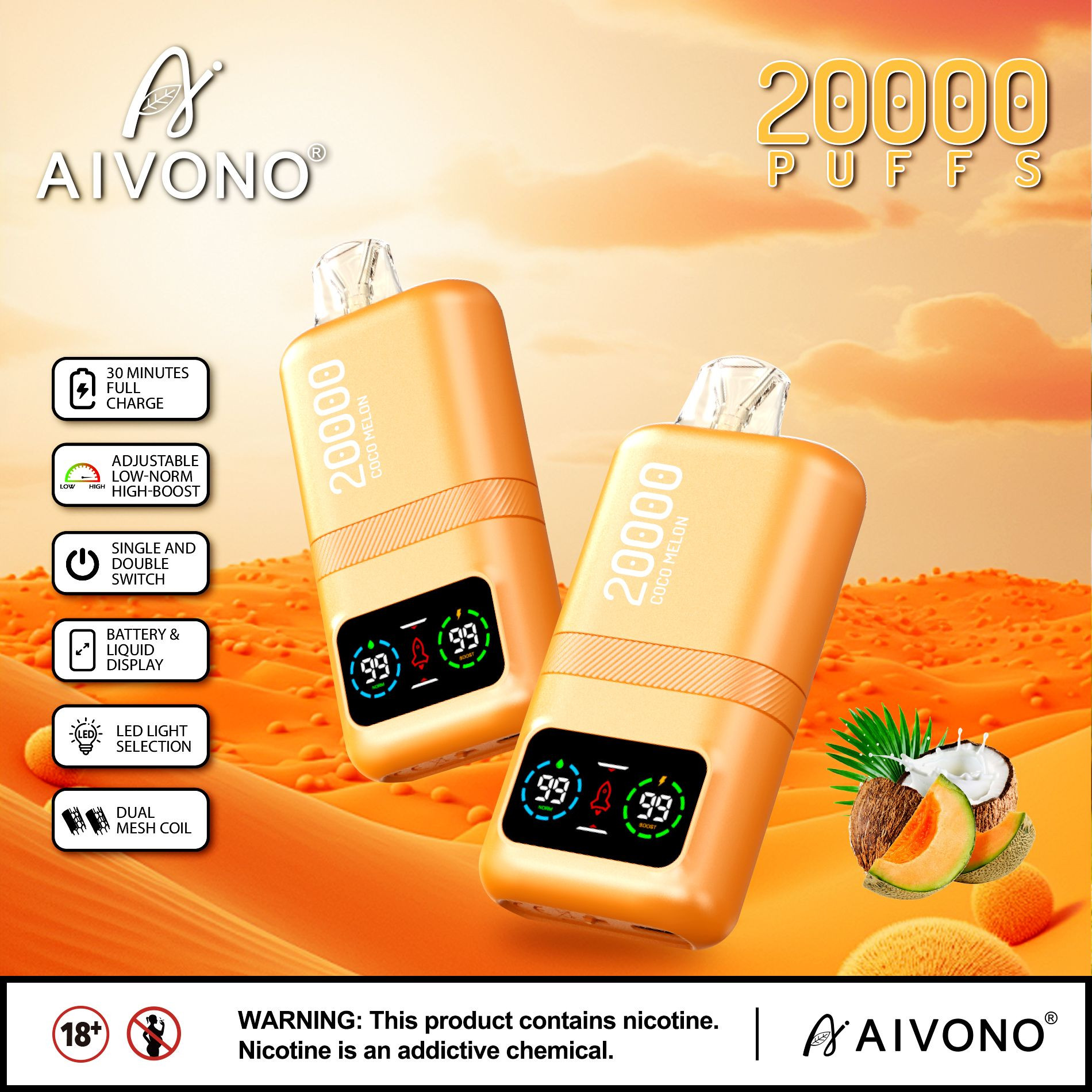 wholesale vape electronic cigarettes aivono 20k puffs dual mode vaper