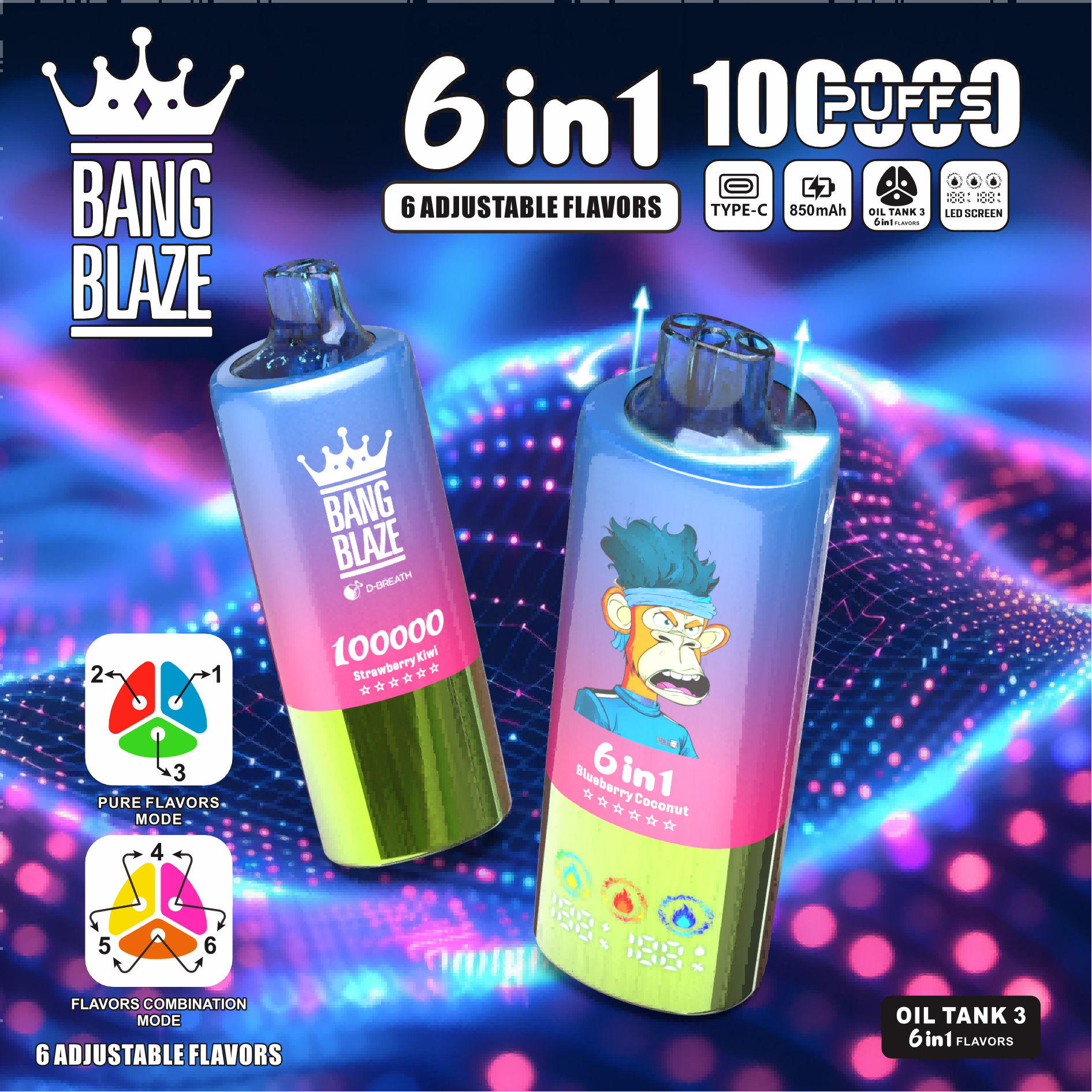 Bangking 100k puffs vape with 6 adjustment flavors wholesale disposable e-cigarette big smoking puffs
