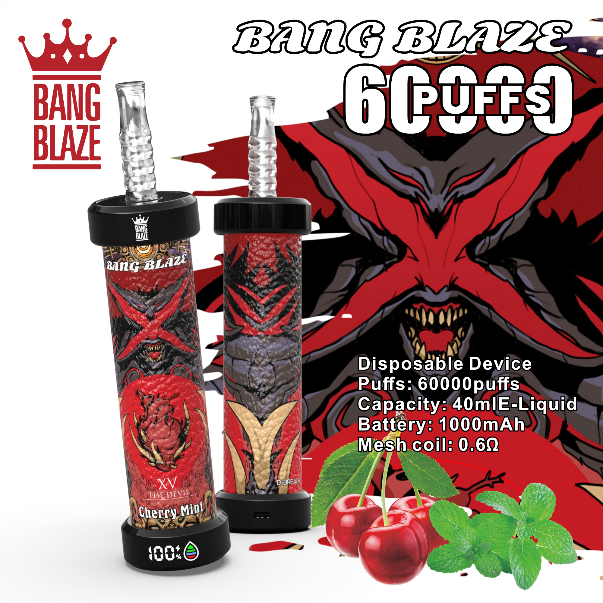 Disposable Electronic Cigarette Vape Pen with Display 60K Puffs Bangblaze Fruit Flavor 60000 Puffs E-Cigarette Vaper