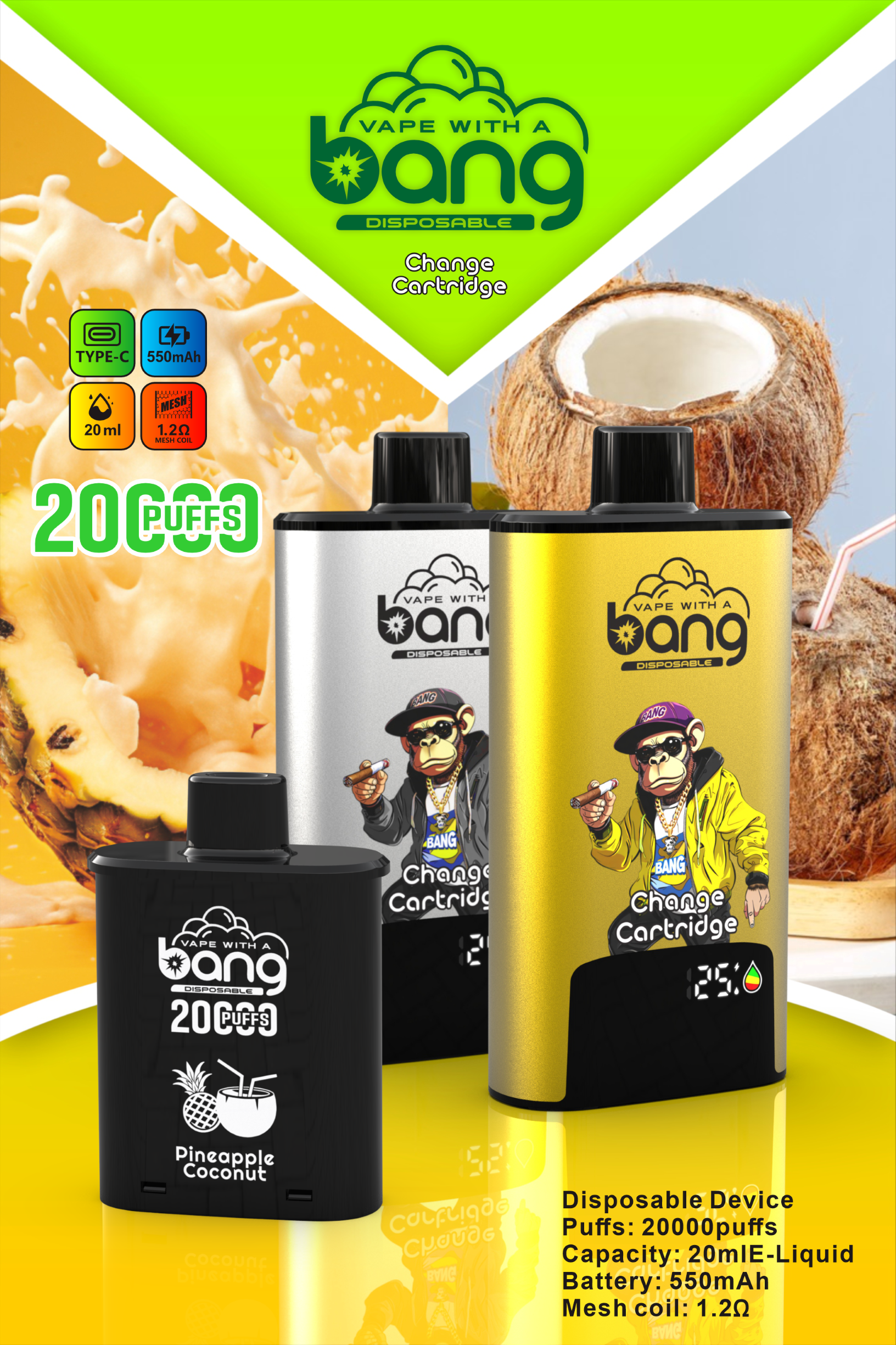 Hot-Sale Bang Change Cartridge 20000 Puffs, 10 Flavors, Independent Cartridges, High Fashion Value