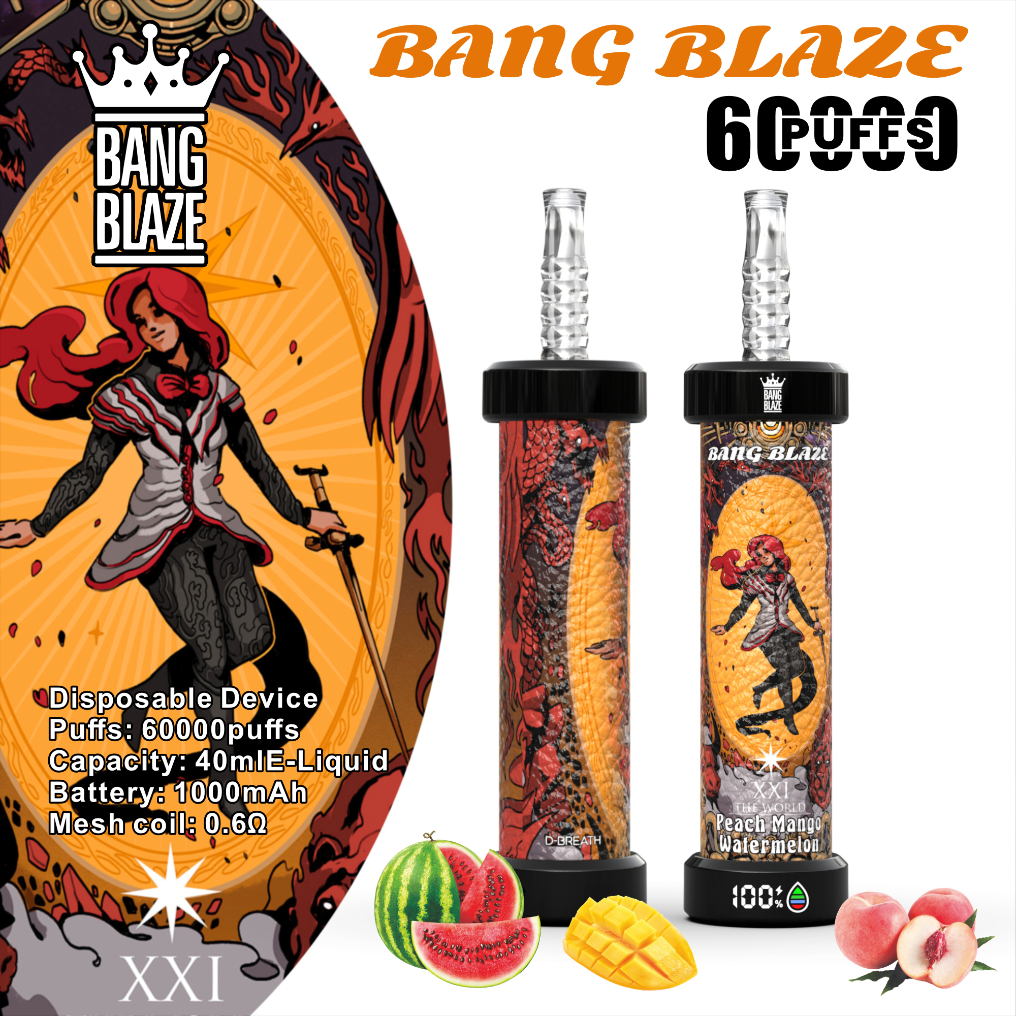BANGBLAZE 60K PUFFS – 12 Flavors, Wholesale  Unique Design disposable vape, LED Display & Bottom Light