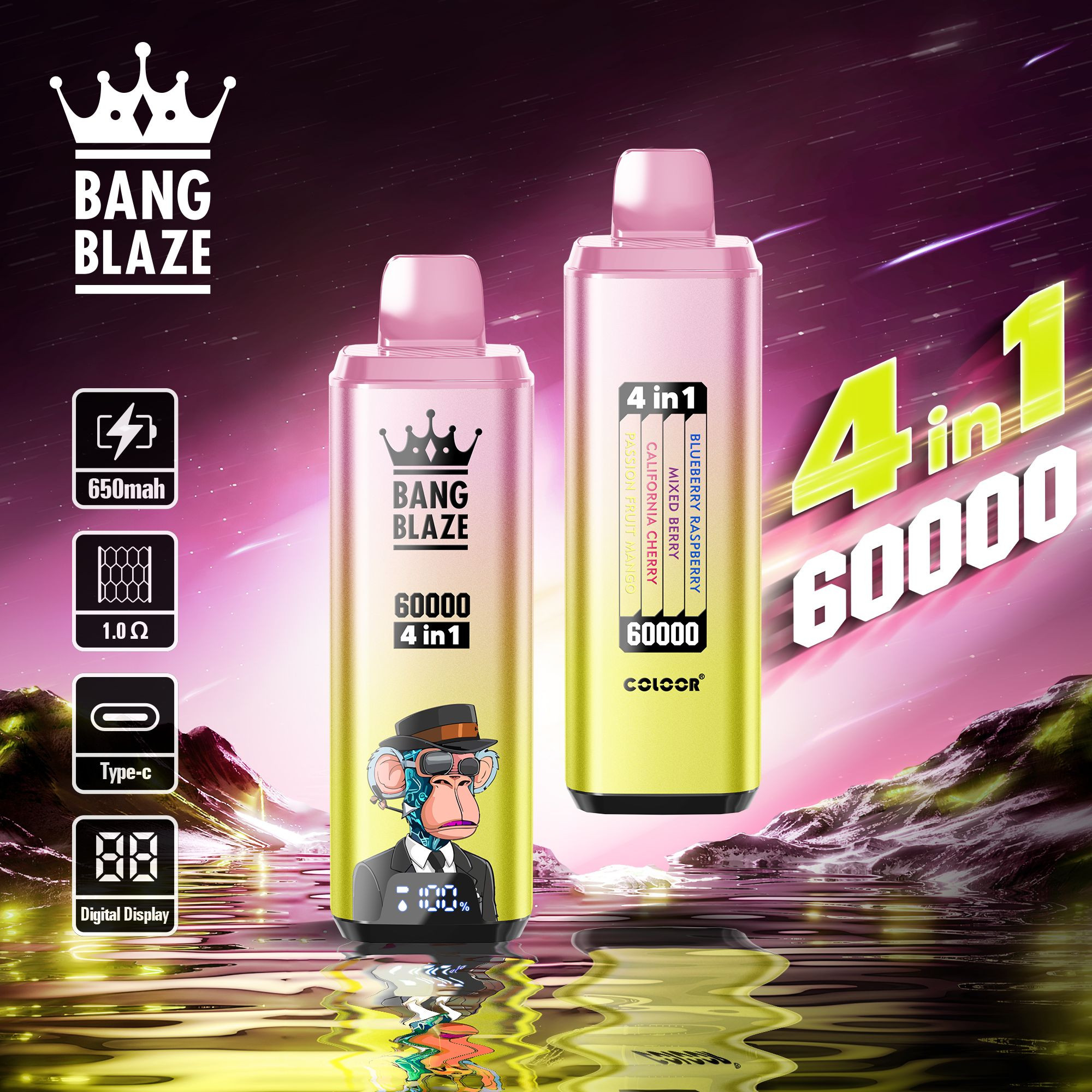 The hot-selling Bangblaze 60000puffs 4-in-1 disposable vape with multiple flavors is suitable for many vapers.
