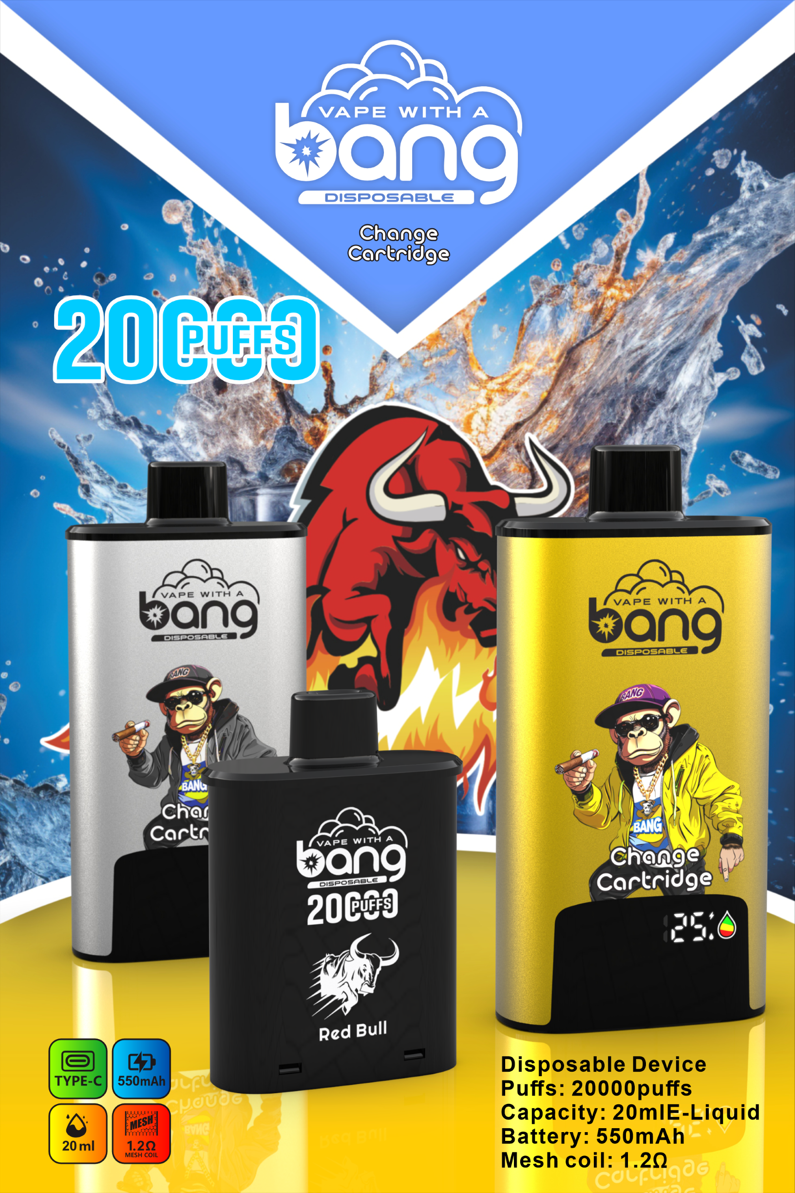 Hot-Sale Bang Change Cartridge 20000 Puffs, 10 Flavors, Independent Cartridges, High Fashion Value