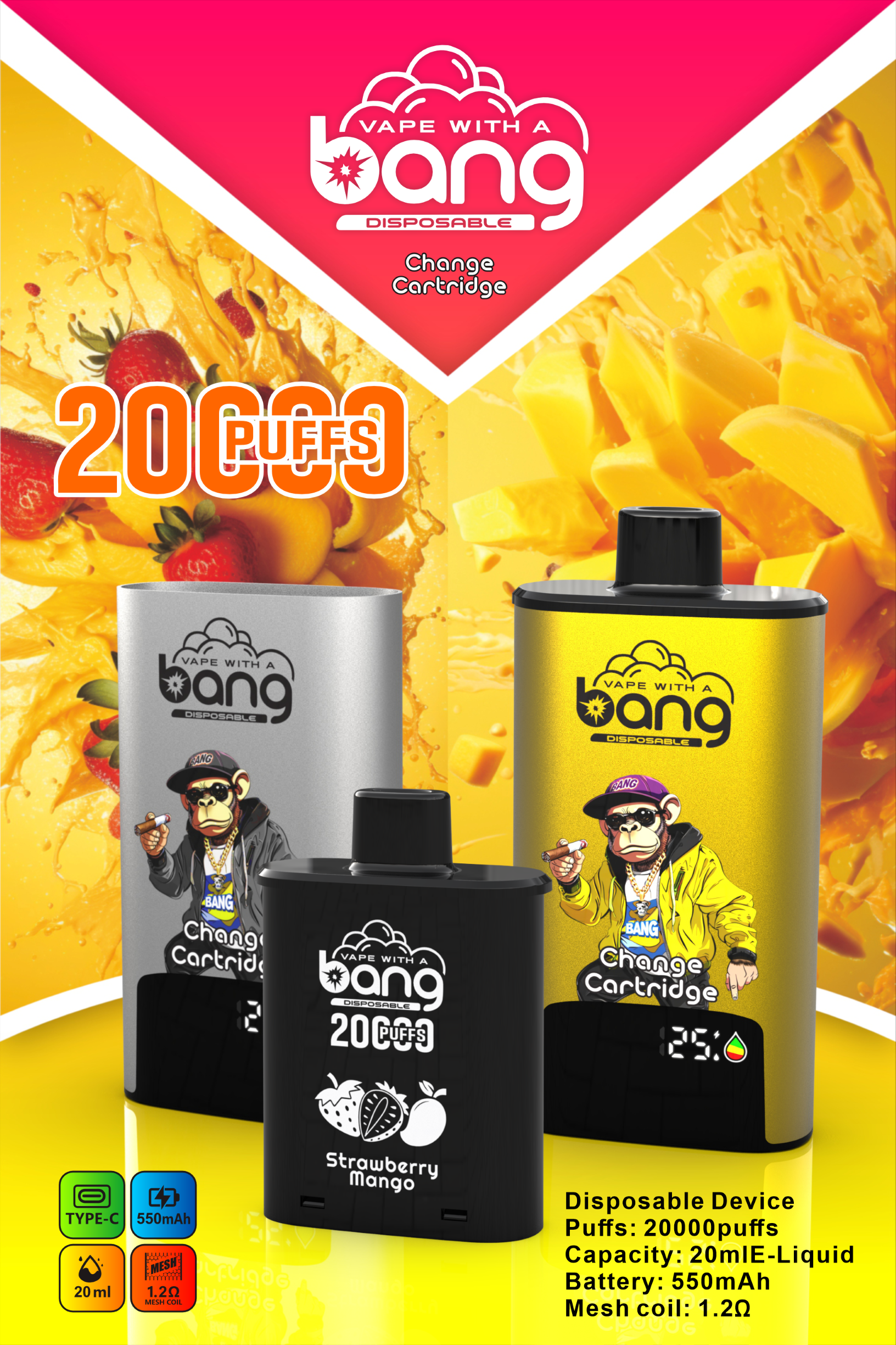 Hot-Sale Bang Change Cartridge 20000 Puffs, 10 Flavors, Independent Cartridges, High Fashion Value