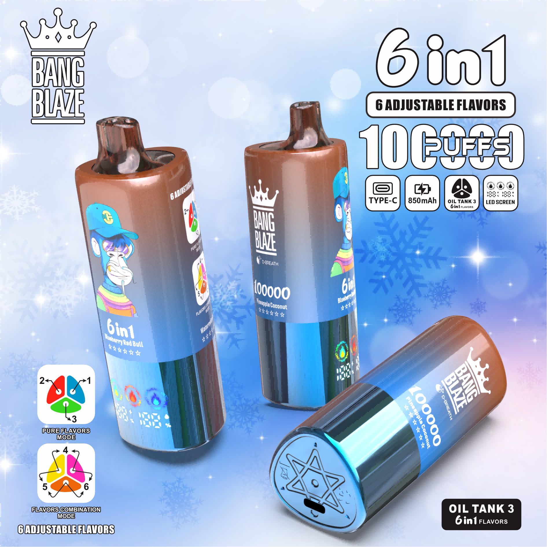 Bangking 100k puffs vape with 6 adjustment flavors wholesale disposable e-cigarette big smoking puffs