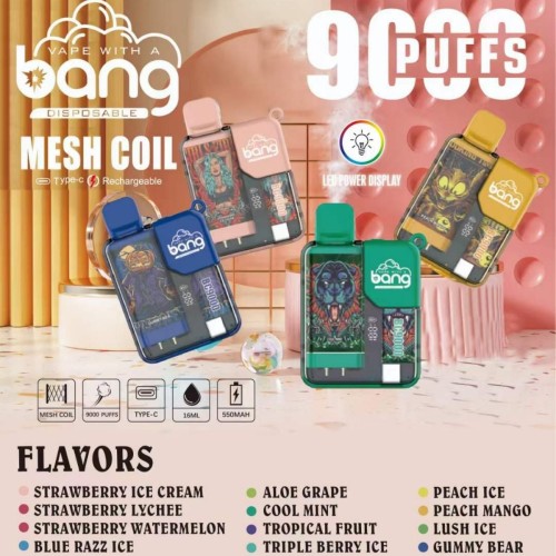 Bang Disposable Vape Rechargeable LED Display E-Cigarette 9000 Puffs 12 Flavors OEM Vaper Wholesale Vapeur Puff