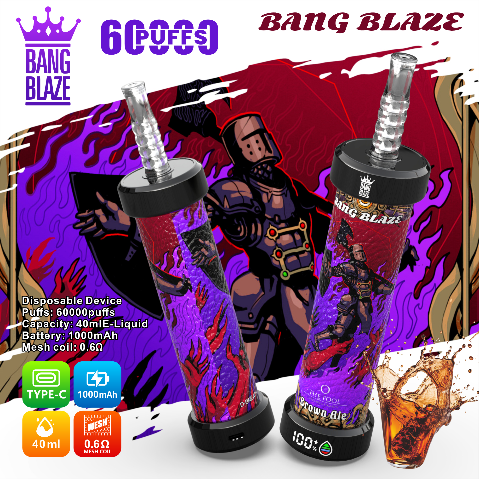 BANGBLAZE 60K PUFFS – 12 Flavors, Wholesale  Unique Design disposable vape, LED Display & Bottom Light